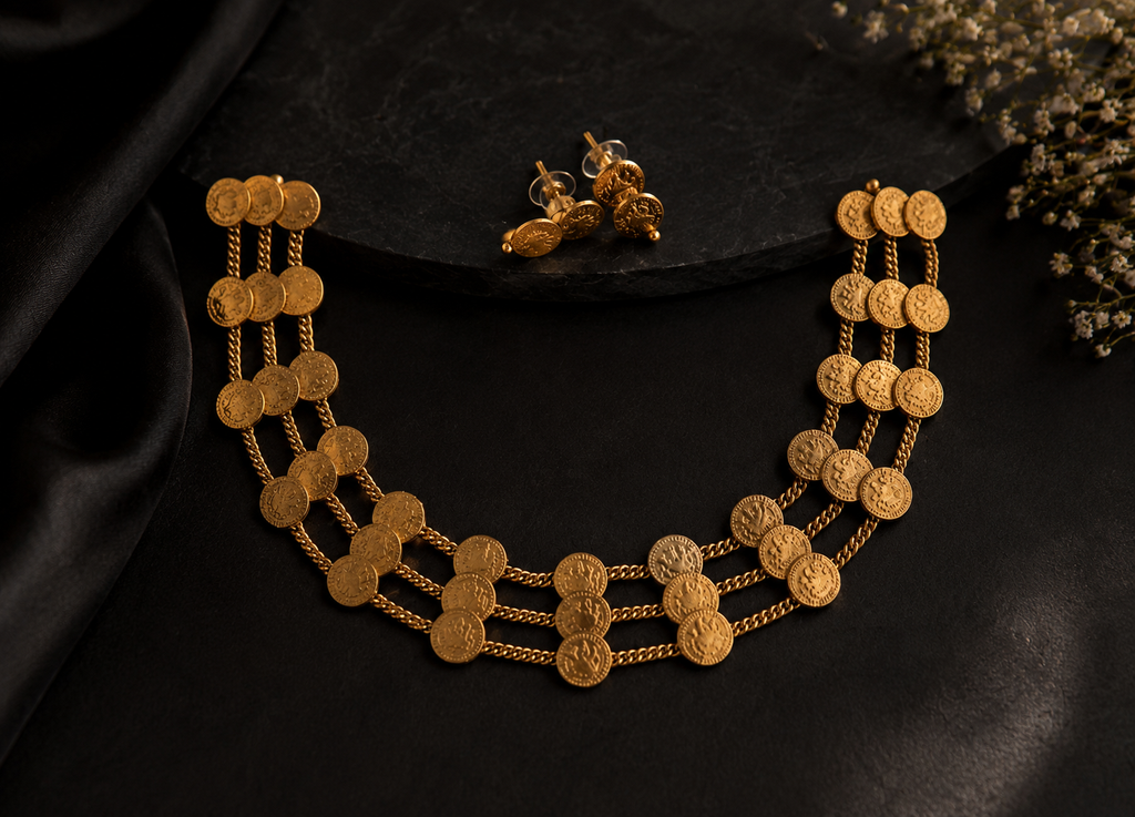 Vintage Coin Necklace with Earrings