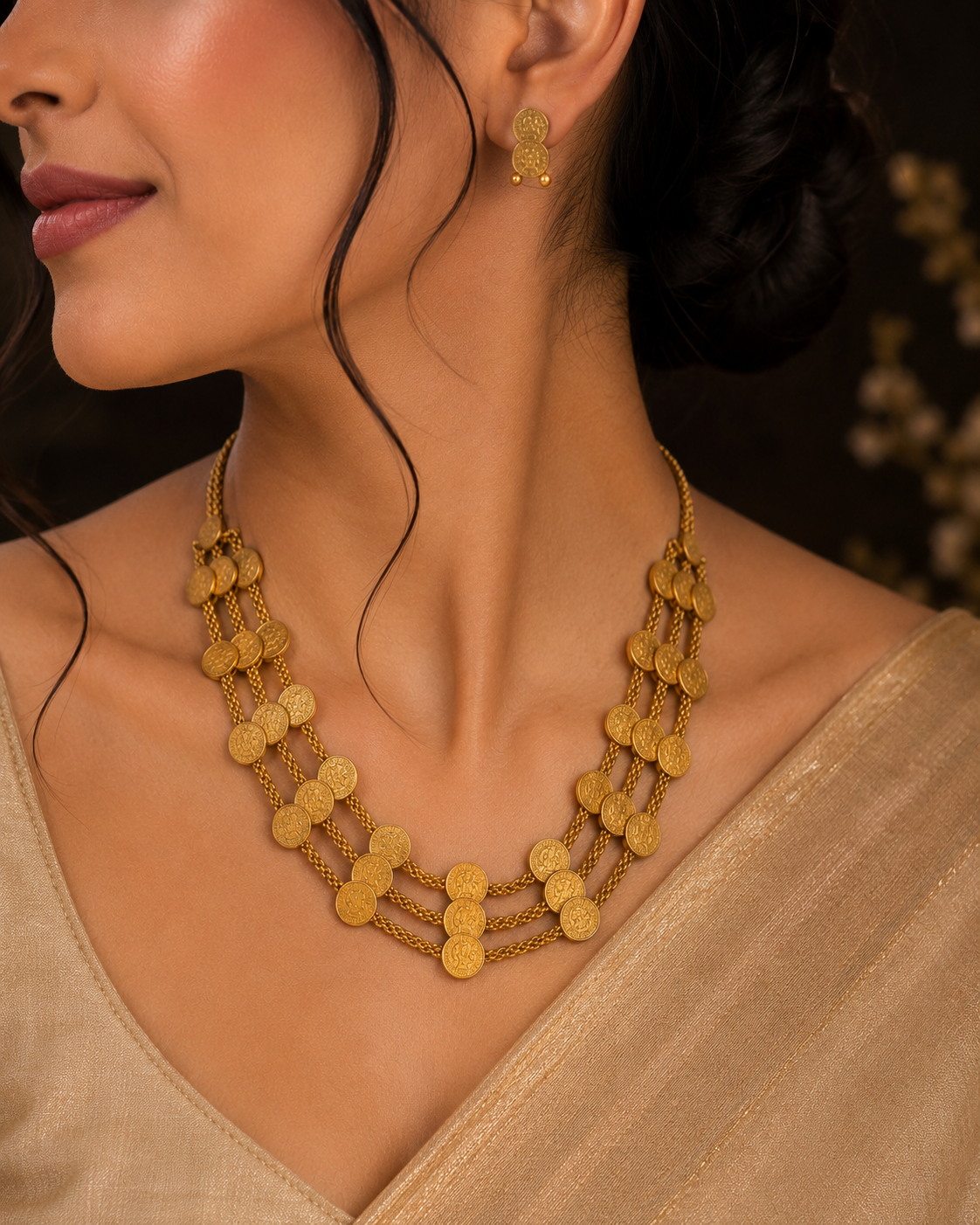 Vintage Coin Necklace with Earrings