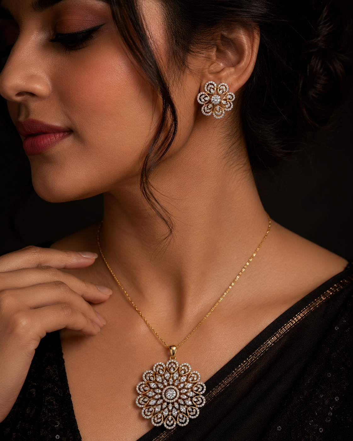Floral Pendant Set with Matching Earrings